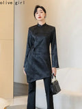 Black Qipao Dress Cheongsam Chi-pao Improves Women's Clothing Chinese Traditional Dress Embroidery Jacquard Spring and Autumn