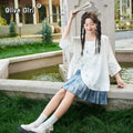 Olivegirl Chinese Embroidery Flower Shirt Pleated Skirt Short Improved Round Neck Top Women's Outfits Clothing
