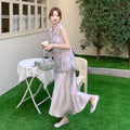 Olive Girl Qipao Cheongsam Embroidered Top Traditional Chinese Women's Clothing Set Summer Vest Sleeveless  Elegant Skirt Suit