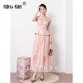 Olivegirl 2026 Summer Women's Outfits Chinese Style Beautiful Embroidered Shirt Top Mesh Half Skirt Set Female Clothing