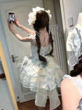 Olivegirl Summer Lolita Dresses Design Bow Sweet Date Dress Princess Loli Strap Fishbone Dress