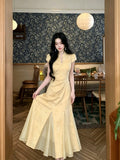 2026 Qipao Dress Chinese Jacquard Waist Improved Cheongsam Elegant Temperament Fishtail Dress Daily Wear