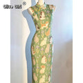 Olivegirl Elegant Dress Cheongsam Qipao Chinese Style Young Cat Playful Cute Sleeveless Slim Dress 2026 Women's Clothing