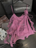 Summer New Irregular Design Top 3D Flower Ruffle Edge Camisole Vest Feminine Fairy Hotsweet Y2k Crop Top Womens Clothing
