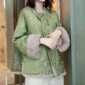 Thick Velvet Jacket Coat Cotton-padded Embroidered Green 2026 Winter Vintage Temperament High-end Exquisite Chinese Style