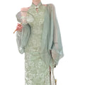 Women's Set Chinese Dress Cheongsam Chi-pao 2024 Summer Chinese Improved Qipao Slim Waist Hanging Neck Dress Sunscreen Cardigan