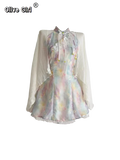 Olivegirl Chinese Dress Sexy Qipao Lace Flower Rainbow Plus Size Suspender Dress Cardigan Women's Clothing Fairy Cheongsam
