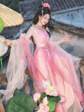 Olivegirl High-end Hanfu Pink Dress Embroidered Flowers Flowing Waist-Length Dresses Modified Fairy Tale Hanfu Women Cosplay