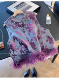Elegant Vest Women's Clothes 2025 Autumn Feather Splicing Top Traditional Chinese Clothing Coats Jackets