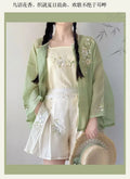 Improved Hanfu Shorts Set | Embroidered Floral Shirt & Suspender | Modern Chinese Summer Outfit