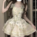 Olivegirl Summer Lolita Dresses Design Bow Sweet Date Dress Princess Loli Strap Fishbone Dress