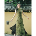 Olivegirl Women's Dress Qipao 2026 Green Cheongsam High End Elegant Young Chinese Retro Daily Summer Clothing