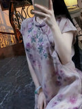 Embroidered Dress 2026 Purple Chinese Dress Qipao Printing Flower Slim Temperament Elegant Chinese Women Buckle Cheongsams