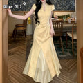 2026 Qipao Dress Chinese Jacquard Waist Improved Cheongsam Elegant Temperament Fishtail Dress Daily Wear