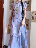 Olivegirl Chinese Traditional Purple Butterfly Dress Elegant Sweet Girl 2026 Fake Two-piece Cheongsam Dress for Women