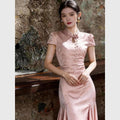 Olivegirl Pink Dresses Jacquard Fish Tail Chinese Women's Clothing 2026 Summer Retro Elegant Qipao Butterfly Cheongsam
