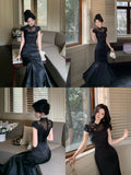 Olivegirl High End Dress Elegant Sweet 2026 Jacquard Lace Patchwork Slim Fish Tail Dresses Qipao Cheongsam Spring Summer Retro