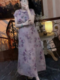 Embroidered Dress 2026 Purple Chinese Dress Qipao Printing Flower Slim Temperament Elegant Chinese Women Buckle Cheongsams