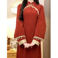 Embroidered Vest Qipao Dress Cheongsams Two-piece Set Red New Year Autumn Winter 2025 High-end Elegant Waist Cinching Dress
