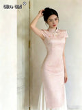 Olivegirl Chinese Jacquard Fake Two Pink Cheongsam Dresses Qipao for Women 2026 Summer Young Style Daily Women's Outfits
