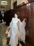 Olivegirl High End Dress Elegant Sweet 2026 Jacquard Lace Patchwork Slim Fish Tail Dresses Qipao Cheongsam Spring Summer Retro