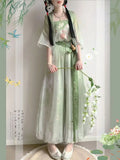 Olivegirl Hanfu Dresses Women's Song Style Green Short Shirt Flower Bud Pants Skirt Shorts Set Daily Summer Style