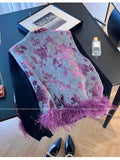 Elegant Vest Women's Clothes 2025 Autumn Feather Splicing Top Traditional Chinese Clothing Coats Jackets