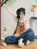 Olivegirl Original Hanfu Set Half Arm Embroidered Strap Skirt Lantern Pants Daily Commuter Set Thin Summer Dresses