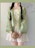 Improved Hanfu Shorts Set | Embroidered Floral Shirt & Suspender | Modern Chinese Summer Outfit