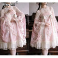 Olivegirl Hanfu Dress Women's Cosplay Front-Open Shirt Bust-Length Short Strap Dress Sleeve Cherry Pink Cute Three-Piece Set
