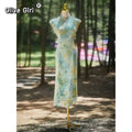 Olivegirl Women Summer Green Qipao Dress Fresh Elegant Improved Young Slim Daily Retro Traditional Chinese Clothing
