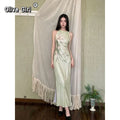 Olivegirl Mint Green Sleeveless Summer Long Dresses for Woman 2026 Floral  Ladies Bodycon Maxi Dress Elegant Lily Print