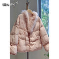 Pink Cotton Jacket Coat Fur Collar Embroidered White Cotton Jacket Elegant High-end Retro Winter Traditional Chinese Clothing