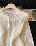 Olivegirl Women's Shirt Blouse High-end Jacquard Embroidery Beaded Lace Long Sleeved Shirt for Spring and Summer