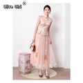 Olivegirl 2026 Summer Women's Outfits Chinese Style Beautiful Embroidered Shirt Top Mesh Half Skirt Set Female Clothing