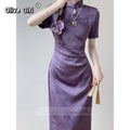 Olivegirl Chinese Purple Dress Cheongsam Qipao Young Style Elegant High-end Purple Waist Slim Dress Summer 2026