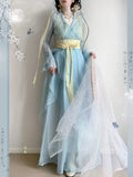 Olivegirl Hanfu Dress Embroidered Flower Chiffon Elegant Fairy Costume Original Long Style Daily Ancient Set Summer Cosplay