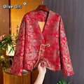 Olivegirl Red Hanfu Loose Jacket Women's Clothing 2026 Spring New Year Embroidery Jacquard Traditional Chinese Coat Jacquard