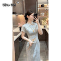 Olivegirl 2026 Chinese Dress Qipao Cheongsams Dyed Jacquard Waist Cinching Embroidery Dress Mesh Splicing Long Dress