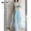 Olivegirl Hanfu Dress Embroidered Flower Chiffon Elegant Fairy Costume Original Long Style Daily Ancient Set Summer Cosplay