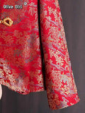 Olivegirl Red Hanfu Loose Jacket Women's Clothing 2026 Spring New Year Embroidery Jacquard Traditional Chinese Coat Jacquard