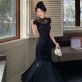 Olivegirl High End Dress Elegant Sweet 2026 Jacquard Lace Patchwork Slim Fish Tail Dresses Qipao Cheongsam Spring Summer Retro
