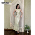 Olivegirl Mint Green Sleeveless Summer Long Dresses for Woman 2026 Floral  Ladies Bodycon Maxi Dress Elegant Lily Print