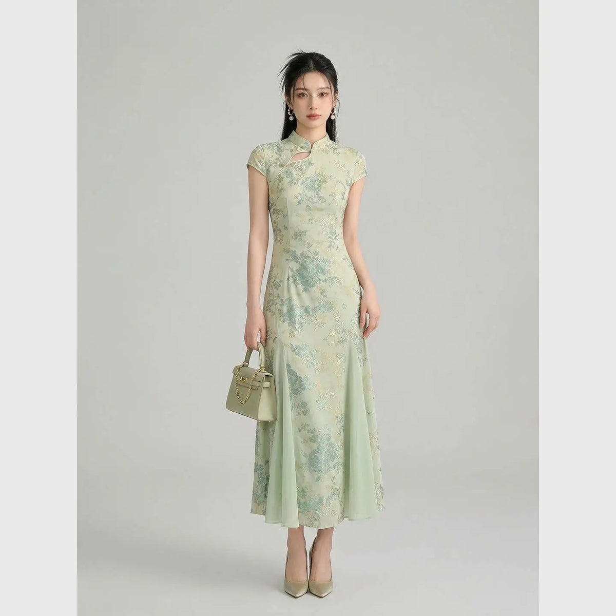 Olivegirl 2026 Chinese style dress women's clothing qipao summer Cheongsams green improved cheongsam fishtail dresses high-end