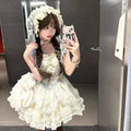 Olivegirl Summer Lolita Dresses Design Bow Sweet Date Dress Princess Loli Strap Fishbone Dress