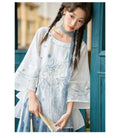 Olivegirl Chinese Embroidery Flower Shirt Pleated Skirt Short Improved Round Neck Top Women's Outfits Clothing