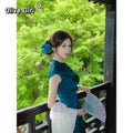 Olivegirl Chinese Peacock Blue Satin Jacquard Dress Qipao Women Summer 2026 Sexy Beautiful Tight Improved Cheongsam Dress