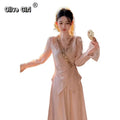 Pink Shirt Sequin Elegant Set Chinese Waist Cinched Top Half Skirt High-end Gentle Temperament Two-piece Set 2026 Spring Autumn