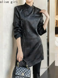 Black Qipao Dress Cheongsam Chi-pao Improves Women's Clothing Chinese Traditional Dress Embroidery Jacquard Spring and Autumn