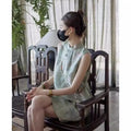 Improved Chinese Style Cheongsam Dress Summer Plus Size Women's Clothing Embroidery Qipao Long Floral Sleeveless Vest Dress